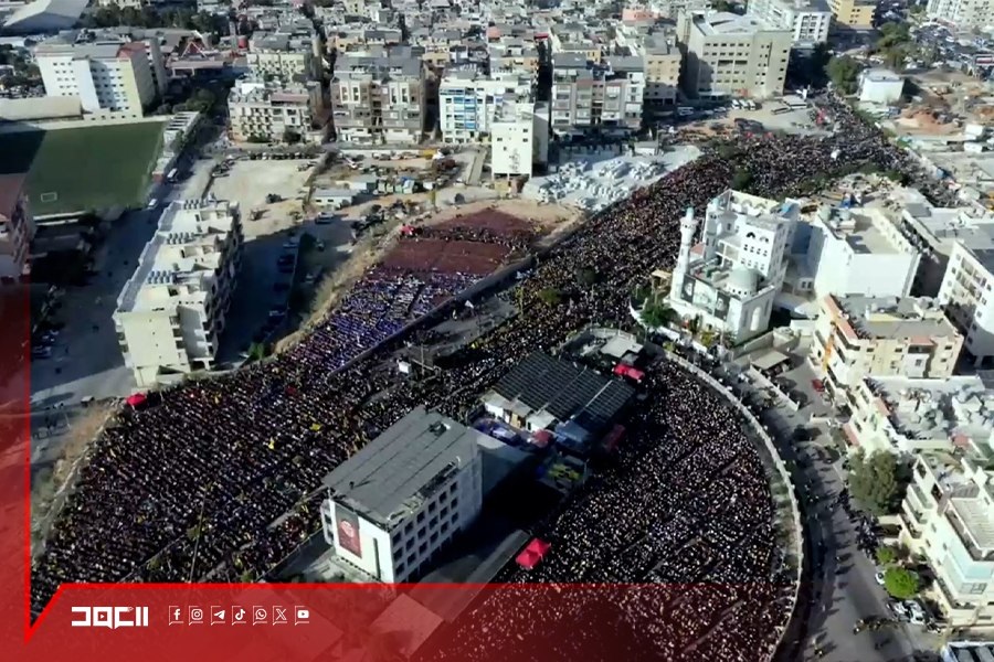 مشاهد جوية من احياء الذكرى السنوية الأولى لشهادة السيد نصر الله في مرقده الشريف