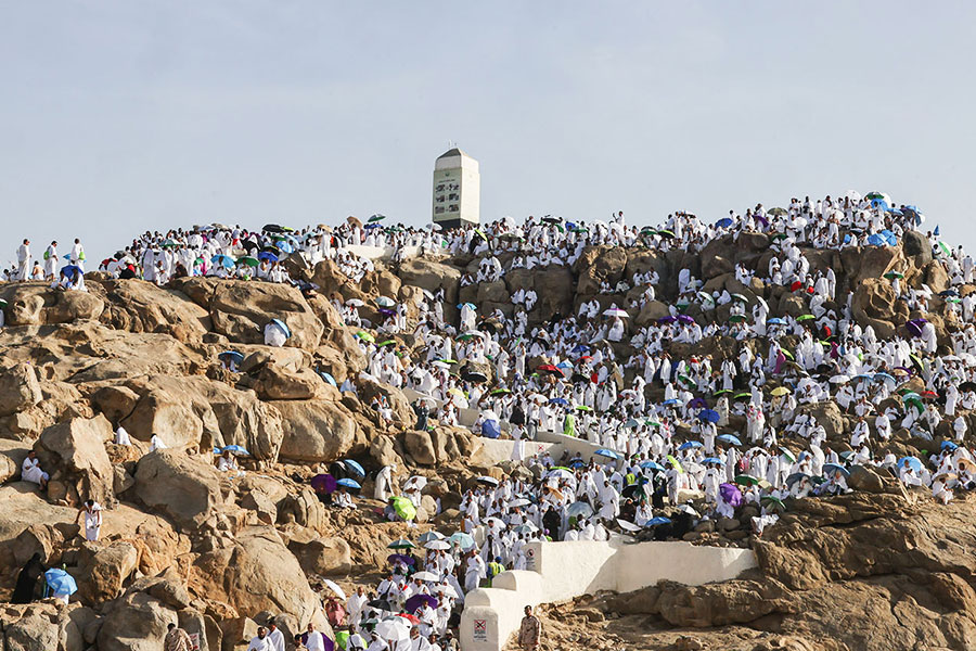 الحجّاج يؤدون الركن الأعظم للحجّ على جبل عرفات