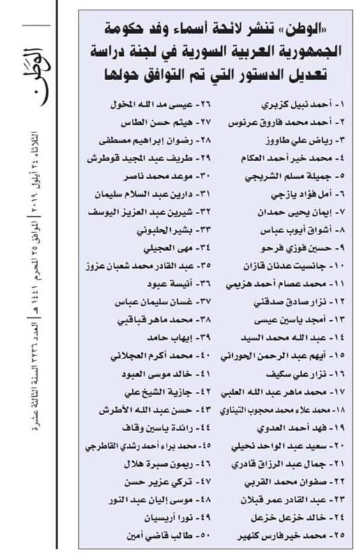 دمشق تعلن أسماء ممثليها في اللجنة الدستورية